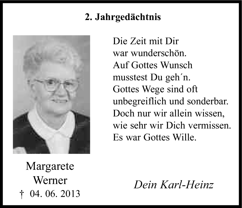  Traueranzeige für Margarete Werner vom 04.06.2015 aus Kölner Stadt-Anzeiger / Kölnische Rundschau / Express