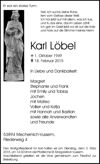 Anzeige von Karl Löbel von  Blickpunkt Euskirchen 