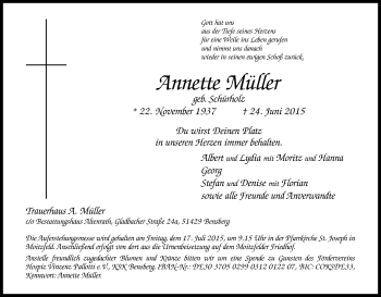 Anzeige von Annette Müller von Kölner Stadt-Anzeiger / Kölnische Rundschau / Express
