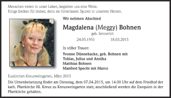 Anzeige von Magdalena Bohnen von  Blickpunkt Euskirchen 