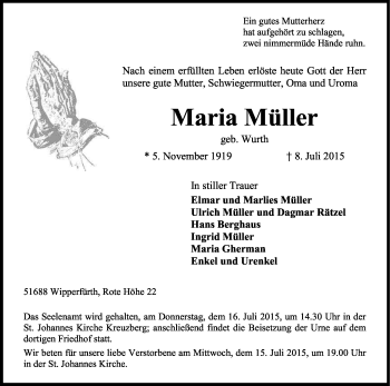 Anzeige von Maria Müller von Kölner Stadt-Anzeiger / Kölnische Rundschau / Express