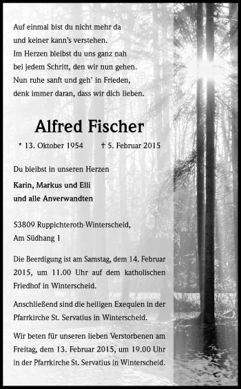 Anzeige von Alfred Fischer von Kölner Stadt-Anzeiger / Kölnische Rundschau / Express