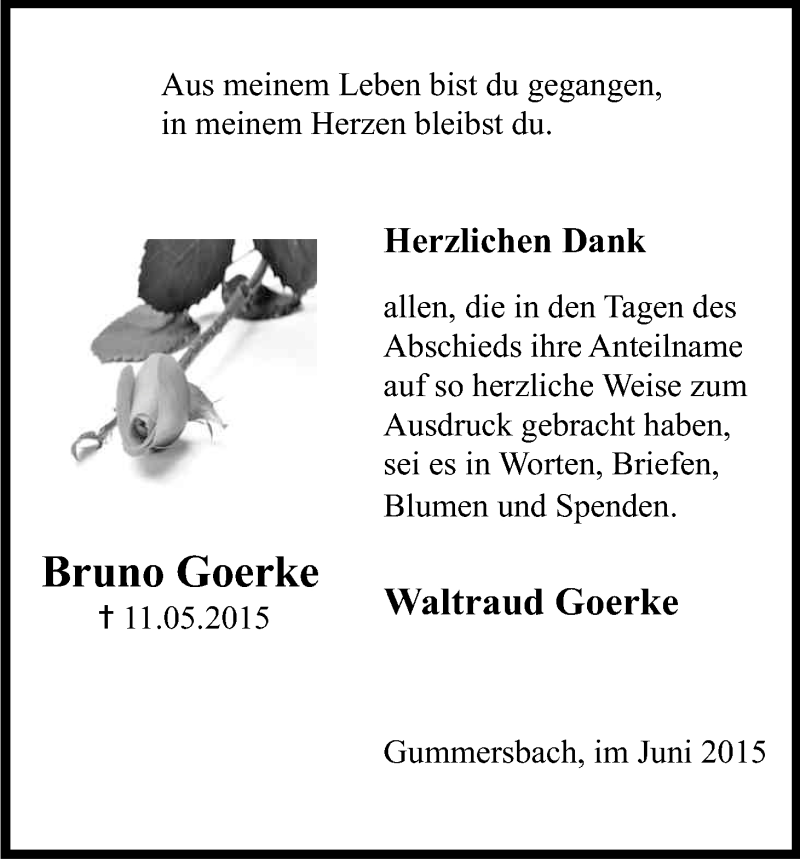  Traueranzeige für Bruno Goerke vom 13.06.2015 aus Kölner Stadt-Anzeiger / Kölnische Rundschau / Express