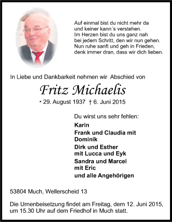 Anzeige von Fritz Michaelis von Kölner Stadt-Anzeiger / Kölnische Rundschau / Express