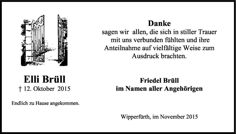  Traueranzeige für Elli Brüll vom 24.11.2015 aus Kölner Stadt-Anzeiger / Kölnische Rundschau / Express