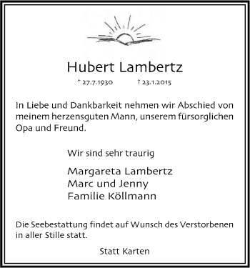 Anzeige von Hubert Lambertz von Kölner Stadt-Anzeiger / Kölnische Rundschau / Express