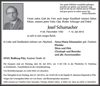 Anzeige von Josef Schumacher von  Sonntags-Post 