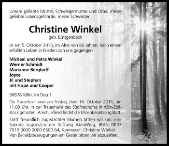 Anzeige von Christine Winkel von Kölner Stadt-Anzeiger / Kölnische Rundschau / Express