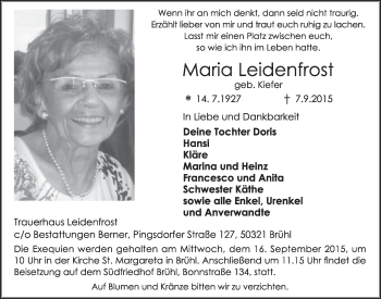Anzeige von Maria Leidenfrost von  Schlossbote/Werbekurier 