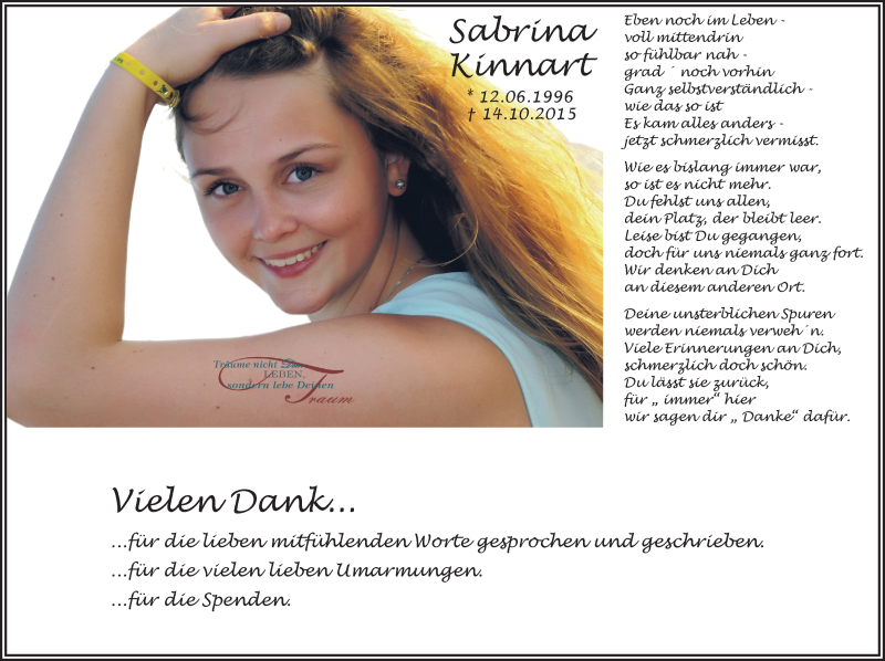  Traueranzeige für Sabrina Kinnart vom 21.11.2015 aus   Rhein-Sieg-Wochenende 