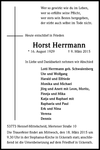 Anzeige von Horst Herrmann von Kölner Stadt-Anzeiger / Kölnische Rundschau / Express