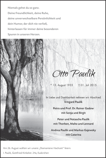 Anzeige von Otto Paulik von  Blickpunkt Euskirchen 