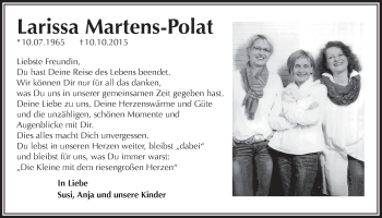 Anzeige von Larissa Martens-Polat von  Anzeigen Echo 