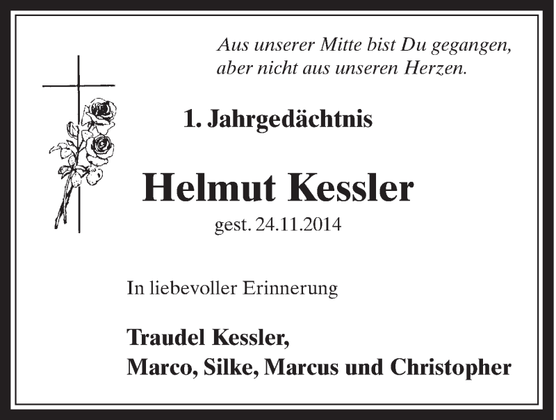  Traueranzeige für Helmut Kessler vom 18.11.2015 aus  Schaufenster/Blickpunkt 