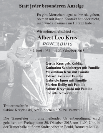 Anzeige von Albert Leo Krus von  Schlossbote/Werbekurier 