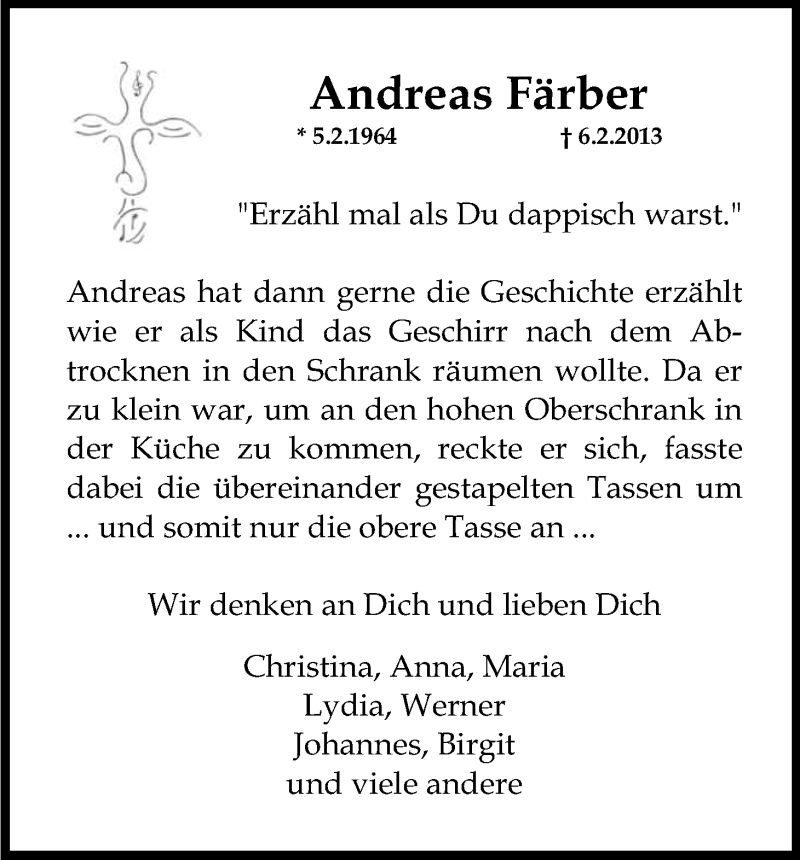  Traueranzeige für Andreas Färber vom 06.02.2015 aus Kölner Stadt-Anzeiger / Kölnische Rundschau / Express