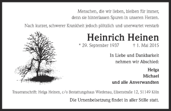 Anzeige von Heinrich Heinen von  Kölner Wochenspiegel 