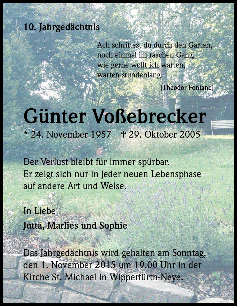  Traueranzeige für Günter Voßebrecker vom 29.10.2015 aus Kölner Stadt-Anzeiger / Kölnische Rundschau / Express