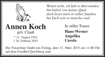 Anzeige von Annen Koch von  Bergisches Handelsblatt 