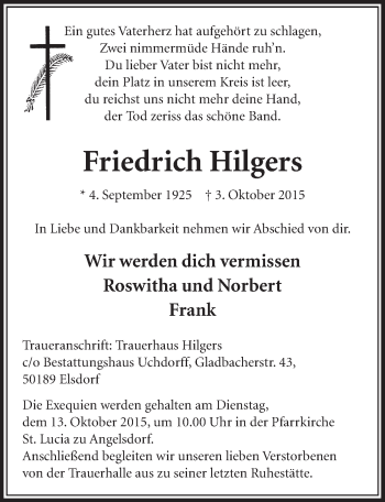 Anzeige von Friedrich Hilgers von  Sonntags-Post 