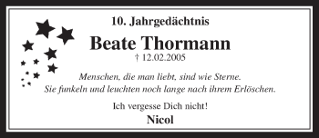 Anzeige von Beate Thormann von  Werbepost 