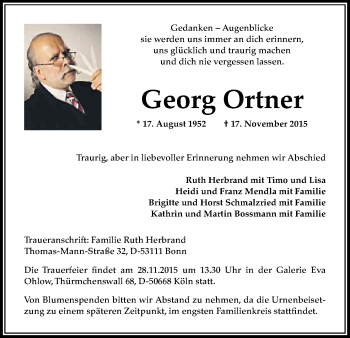 Anzeige von Georg Ortner von Kölner Stadt-Anzeiger / Kölnische Rundschau / Express