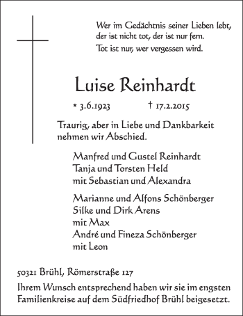 Anzeige von Luise Reinhardt von  Schlossbote/Werbekurier 