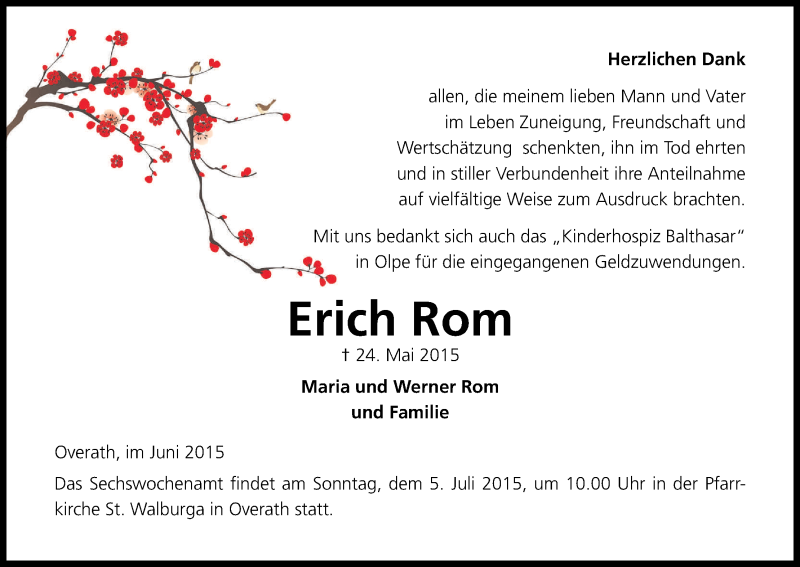  Traueranzeige für Erich Rom vom 20.06.2015 aus Kölner Stadt-Anzeiger / Kölnische Rundschau / Express