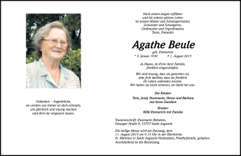 Anzeige von Agathe Beule von Kölner Stadt-Anzeiger / Kölnische Rundschau / Express