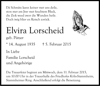 Anzeige von Elvira Lorscheid von Kölner Stadt-Anzeiger / Kölnische Rundschau / Express