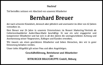 Anzeige von Bernhard Breuer von Kölner Stadt-Anzeiger / Kölnische Rundschau / Express