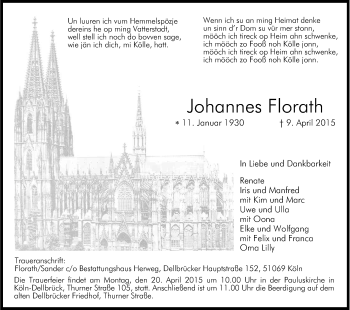 Anzeige von Johannes Florath von Kölner Stadt-Anzeiger / Kölnische Rundschau / Express