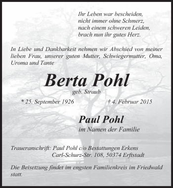 Anzeige von Berta Pohl von  Werbepost 