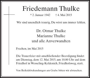 Anzeige von Friedemann Thulke von  Sonntags-Post 