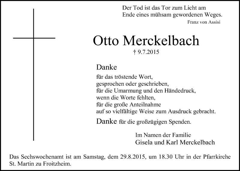  Traueranzeige für Otto Merckelbach vom 23.08.2015 aus  Blickpunkt Euskirchen 