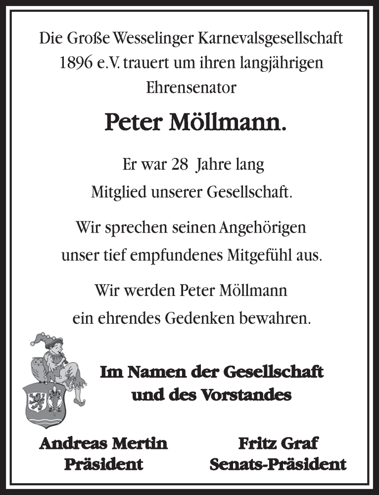  Traueranzeige für Peter Möllmann vom 04.03.2015 aus  Schlossbote/Werbekurier 