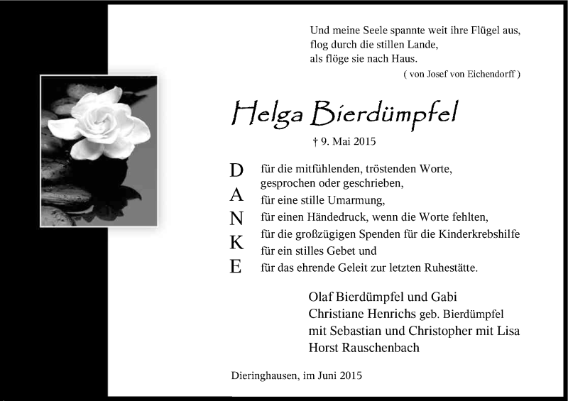 Traueranzeige für Helga Bierdümpfel vom 27.06.2015 aus Kölner Stadt-Anzeiger / Kölnische Rundschau / Express