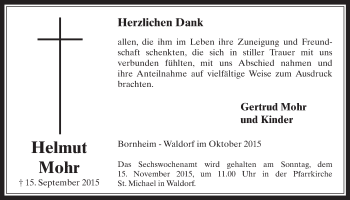 Anzeige von Helmut Mohr von  Schaufenster/Blickpunkt 