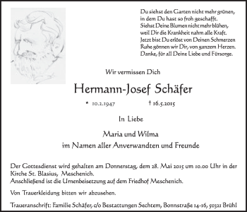 Anzeige von Hermann-Josef Schäfer von  Schlossbote/Werbekurier 