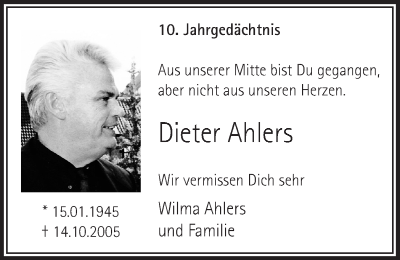  Traueranzeige für Dieter Ahlers vom 14.10.2015 aus  Extra Blatt 