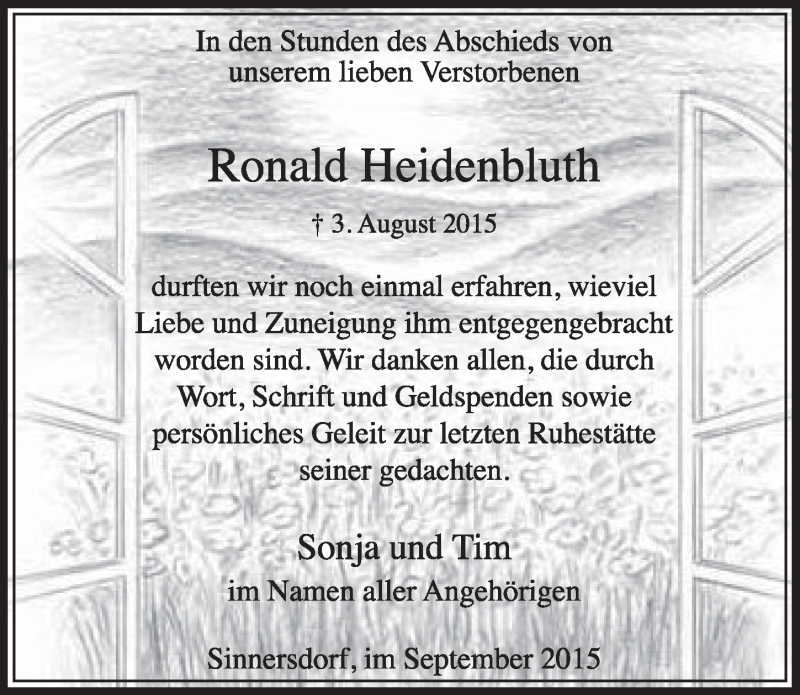  Traueranzeige für Ronald Heidenbluth vom 05.09.2015 aus  Sonntags-Post 
