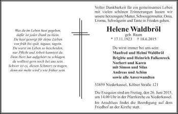 Anzeige von Helene Waldbröl von  Extra Blatt 
