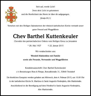 Anzeige von Chev Barthel Kuttenkeuler von Kölner Stadt-Anzeiger / Kölnische Rundschau / Express