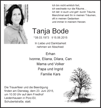 Anzeige von Tanja Bode 