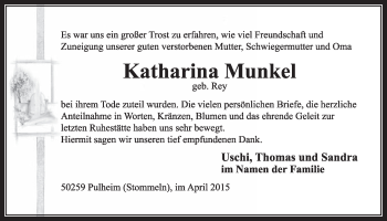 Anzeige von Katharina Munkel von  Sonntags-Post 