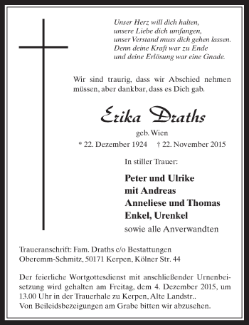 Anzeige von Erika Drath von  Werbepost 