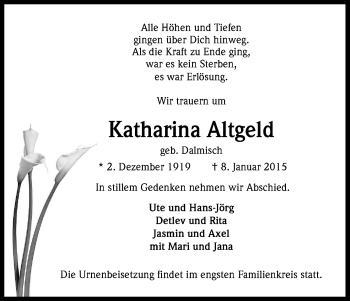 Anzeige von Katharina Altgeld von Kölner Stadt-Anzeiger / Kölnische Rundschau / Express
