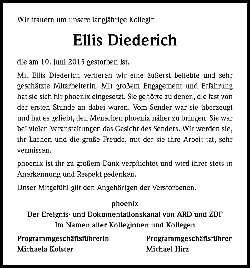  Traueranzeige für Ellis  vom 17.06.2015 aus Kölner Stadt-Anzeiger / Kölnische Rundschau / Express