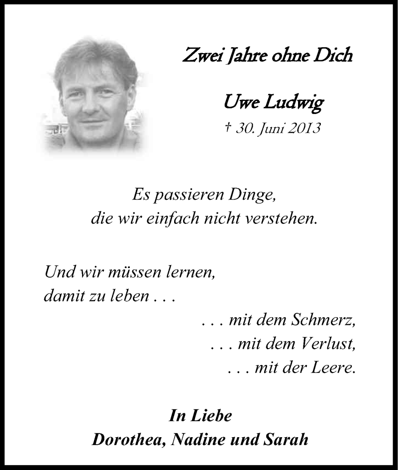  Traueranzeige für Uwe Ludwig vom 30.06.2015 aus Kölner Stadt-Anzeiger / Kölnische Rundschau / Express