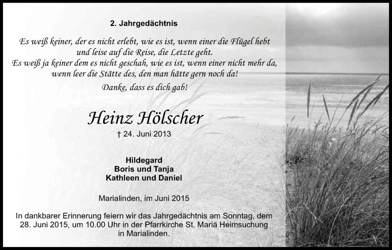  Traueranzeige für Heinz Hölscher vom 20.06.2015 aus Kölner Stadt-Anzeiger / Kölnische Rundschau / Express